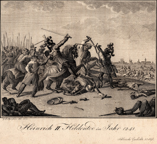 Panorama of Legnica in the background of the scene of the death of Prince Henry the Pious during the battle of 1241, Gottlieb Boettger Senior