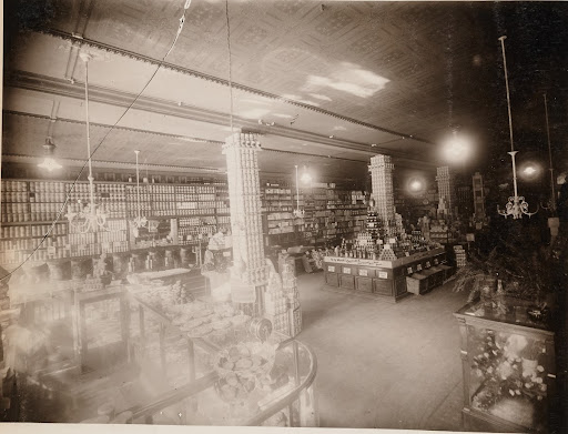 J.R. Hobbs store & restaurant, showing GE Form 3 AC multiple enclosed arc lamps, 6 amps.