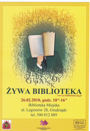 Plakat Żywej Biblioteki w Grudziądzu.