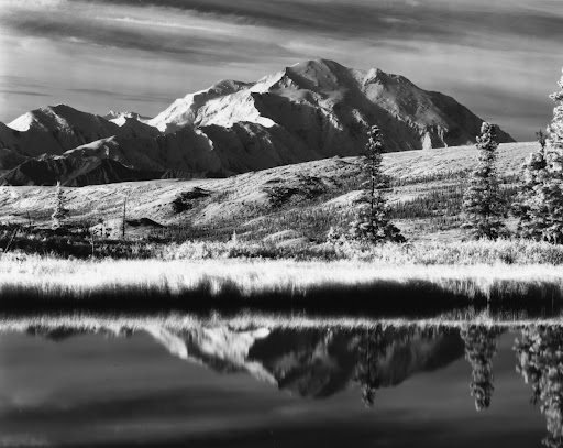 Mt. McKinley, seen over Nugget Pond, Camp Denali (infrared)