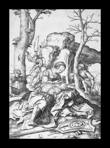 Lucas van Leyden, Samson and Delilah, a copperplate engraving