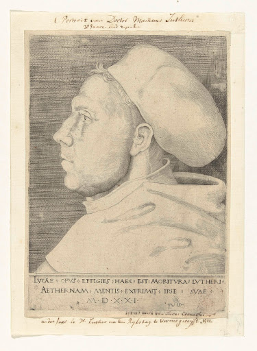 Portret van Martin Luther als Augustijner monnik met doctorshoed