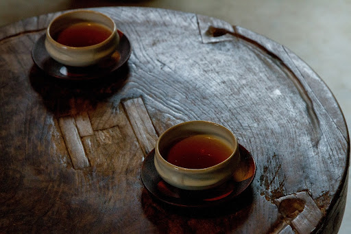 Old turning wheel used as a table