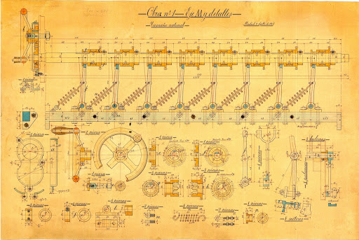 Equations Machine Drawings Work No 1 - Counters and ensemble of the upper part of the box