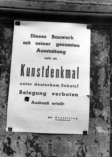 Plakat des deutschen Kunstschutz zum Verbot der Belegung durch Militär