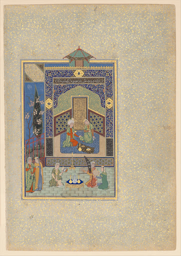 "Bahram Gur in the Turquoise Palace on Wednesday", Folio 216 from a Khamsa (Quintet) of Nizami