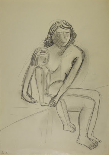 Untitled (Mother with child, seated to the right; from nude drawing class at Burg Giebichenstein Halle)