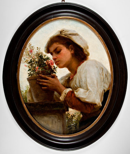 Peasant girl with a vase of flowers