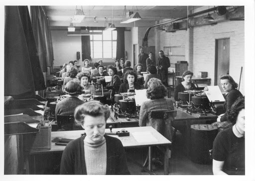 Staff of the Communications Centre in Block E at Bletchley Park
