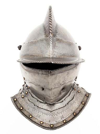 Bourguignotte portée par Anne de Montmorency lors de la bataille de Dreux, le 19 décembre 1562 Détail