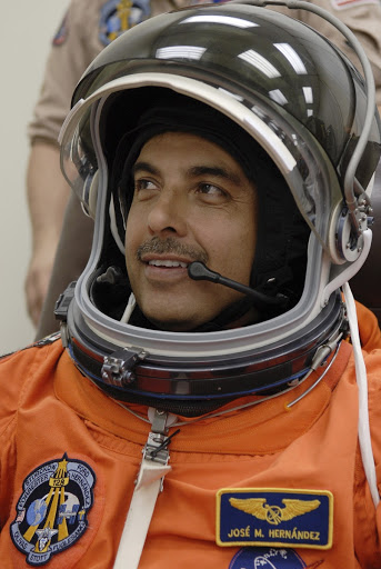 Mission Specialist Jose Hernandez completes before heading to the NASA Kennedy Space Center's Launch Pad 39A for the simulated launch countdown.