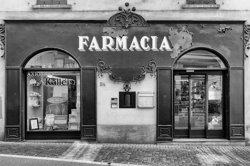 Building. façade of a pharmacy in art nouveau style, in Cernobbio, Lake Como