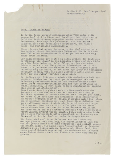Report on the situation of the Jews in Berlin - page 1