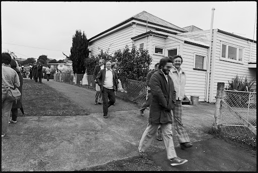 Rugby fans walk down Marlborough St on their way to Eden Park