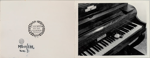Postcard showing piano