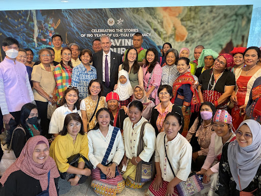 Textile community members visiting the exhibition