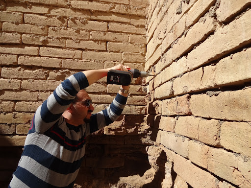 Drilling holes for testing, Ishtar Gate, Babylon