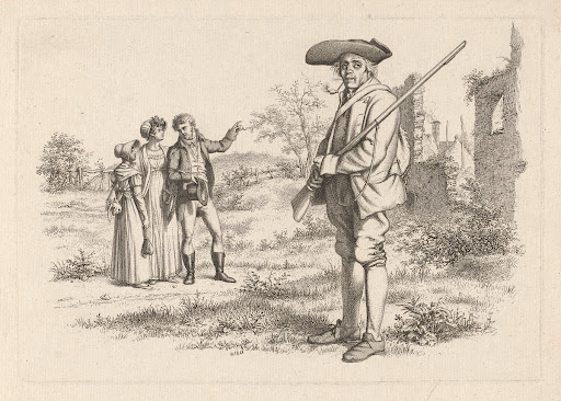 Jager en een gezelschap bij een ruïne