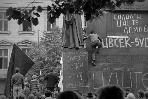 By the statue of St. Wenceslas