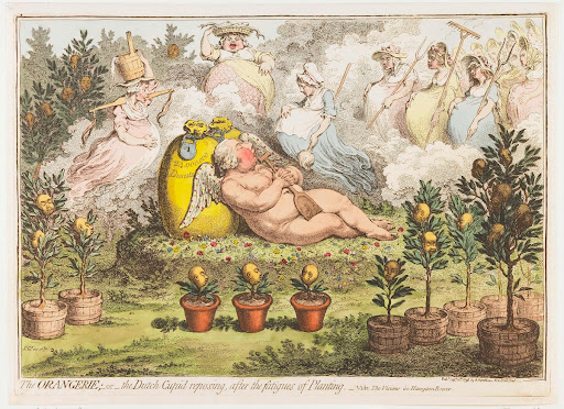 De Orangerie: De Hollandse Cupido, uitrustend van de vermoeienissen van het planten, 1796