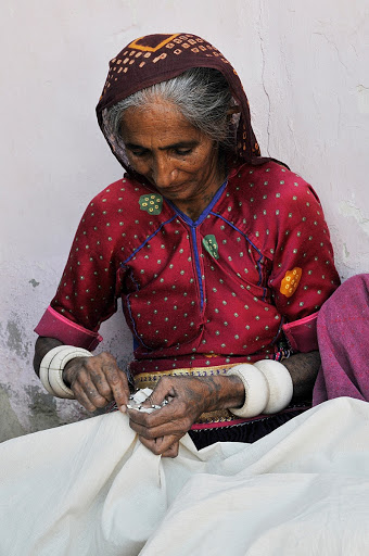 A White Cloth Is Tied With Thread Before Dyeing