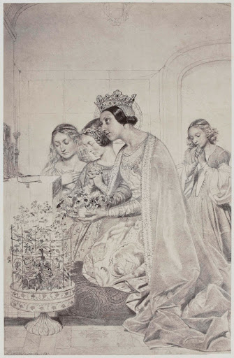 Fotoreproductie van een tekening van Marie Amélie van Bourbon-Sicilië door Paul Delaroche