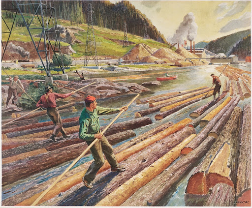 the Log Drive. G-E Equipment Helps Turn the Logs Into Paper and Wood Products