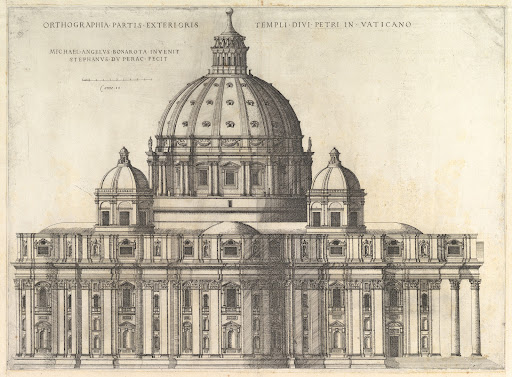 Speculum Romanae Magnificentiae: Elevation Showing the Exterior of Saint Peter's Basilica from the South as Conceived by Michelagelo (Published in 1569)