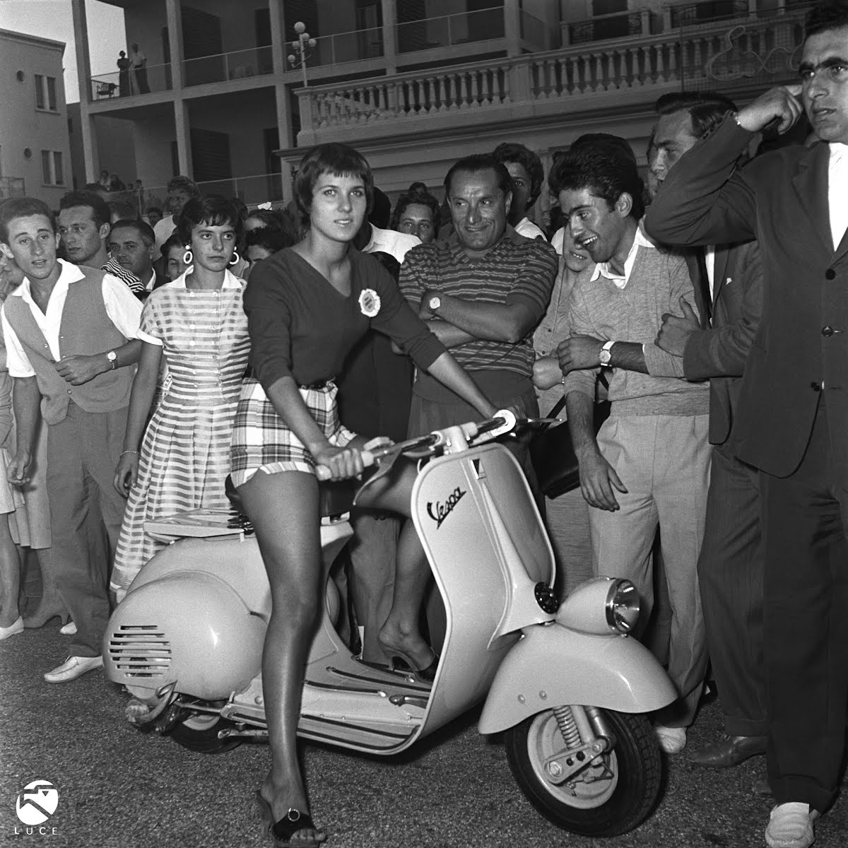 Anna Tonella Autori modelling for the Vespa competition in the streets of Rimini