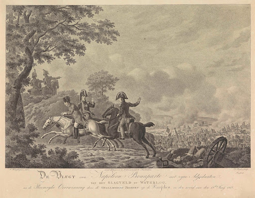 Napoleon vlucht van het slagveld van Waterloo, 1815
