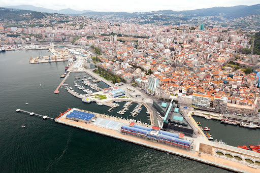 Aerial view of the port and the city of Vigo