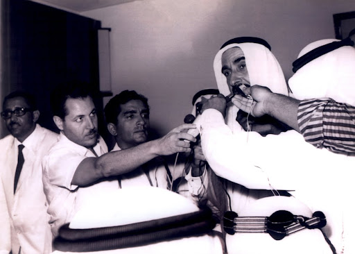 Sheikh Zayed Bin Sultan Al Nahyan speaks to journalists about Union of the Nine