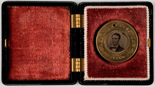 Presidential Campaign Button with Portraits of Ambraham Lincoln (recto) and Hannibal Hamlin (verso)