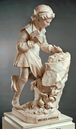 The young Michelangelo carving the head of a faun
