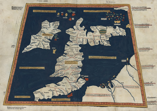 Prima Europe tabula (Map of the British Isles from Ptolemy's Geography)