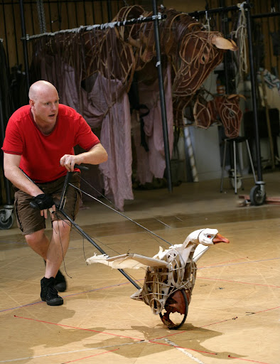 War Horse - Production Photograph: Rehearsal with the Goose puppet