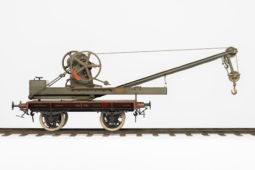 Railway crane car for 5 tons, "Cöln 73853", 1:5 scale model Railway crane car, Side view 1 (on the right)