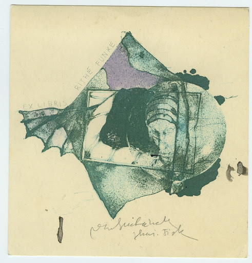 024. Bookplate. RITHÉ FUNKE. Face in a ball and wing.