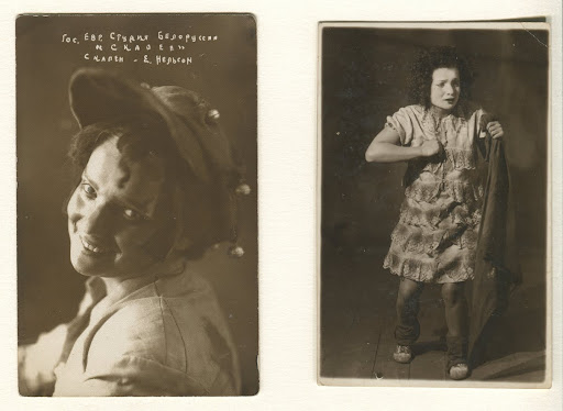 1) Elizaveta Nelson as Leika in the production of “The Deaf Man”, play by D. Bergelson. 2) Elizaveta Nelson as Scapin in the production of “Scapin” based on the play by Moliere.