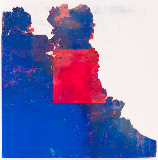 Rotes Quadrat auf blauem Hintergrund