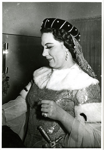 Renata Tebaldi on backstage of the opera, Giovanna d'Arco by Giuseppe Verdi, The San Carlo Opera House, Opera Season 1950-1951 (Verdi Celebrations)