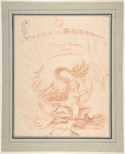 Drawing for Title Page with Amorini Riding a Dolphin