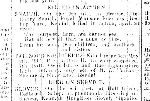 Arthur Robert Tailzour-Shepherd killed in action