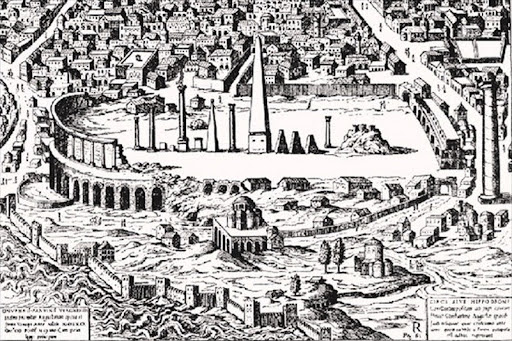 Onofrio Panvinio, Hippodrome and its surroundings, late 15th century, Engraving. (De Ludis Circensibus, Venice, 1600)