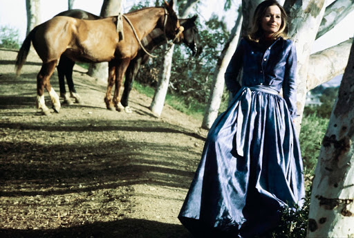 Sally Kellerman Wearing a Ginori Shirt and Skirt Ensemble, Vogue