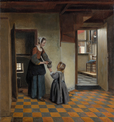 Een vrouw met een kind in een kelderkamer