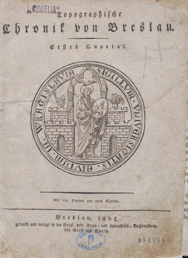 "Topographische Chronik von Breslau: mit vier Kupfern und einer Vignette. Erstes Quartal" Title page