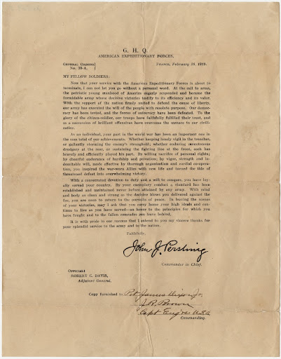 General Orders No. 38-A from General John J. Pershing.