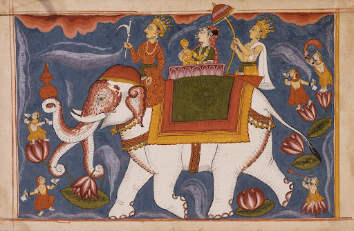 Indra Conveying Jina Rishabhanatha (Adinatha) on Airavata, Folio from a Bhaktamara Stotra (Hymn of the Immortal Devotee)