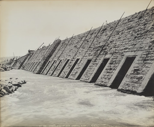 Aswan Dam under construction: North side of Dam looking East